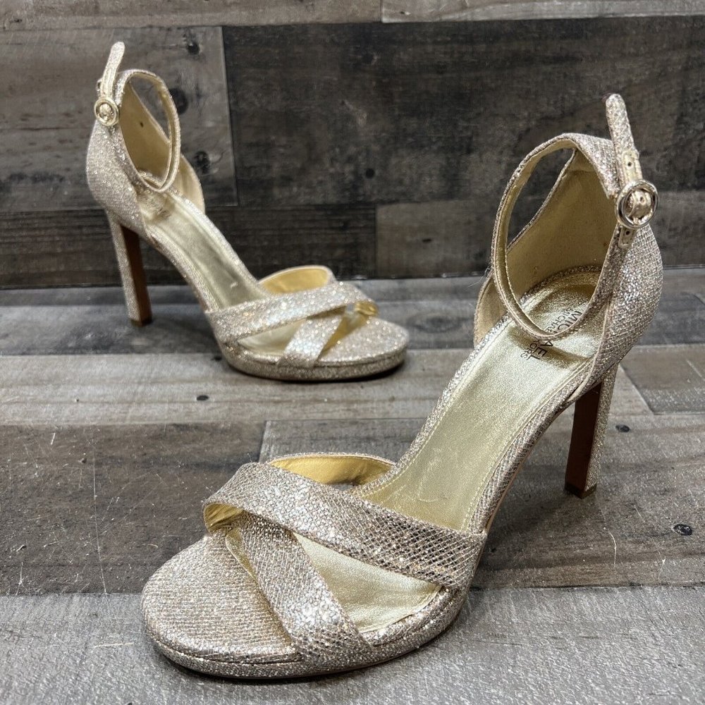 Michael Michael Kors Womens Gold Sparkle ankle strap heels pumps size 10 M